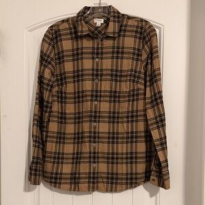 J. Crew Factory Women’s Tan and Black Plaid Flannel Button Down Shirt
